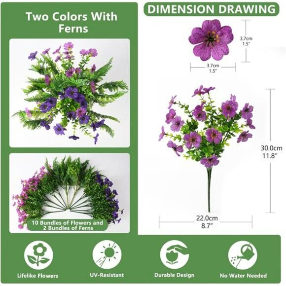 UV Resistant Silk Outdoor Flowers Multicolor Fake Plants for Porch Patio Yard - Picture 2 of 7